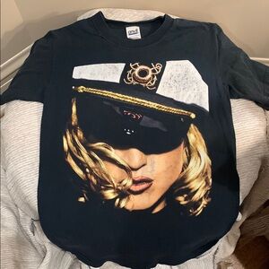 Madonna Y2K World Tour Anvil Black T-Shirt with Graphic Design